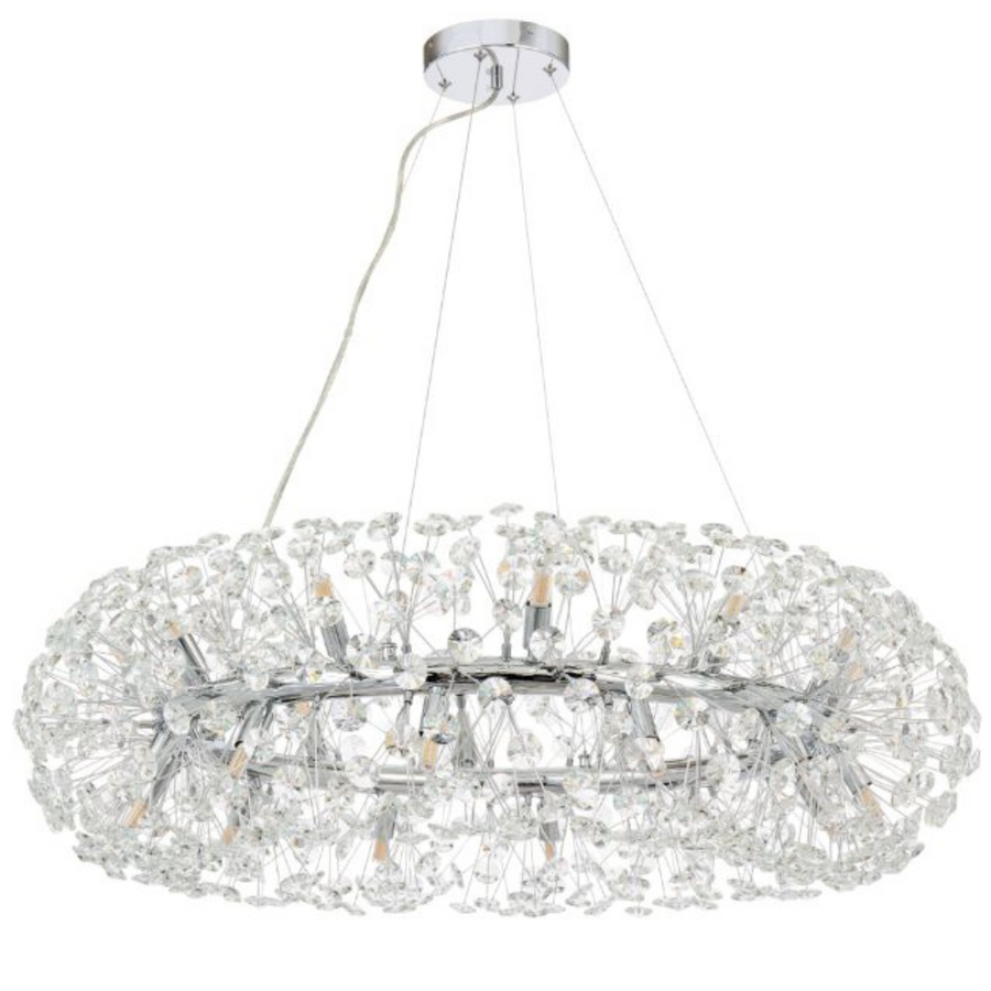 MINUET Crystal Chandelier 12x G9, Diameter 60cm, Shiny Chrome, Adjustable Height