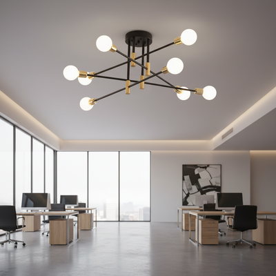 Modernist Hexa 8 Duo Chandelier, 8x E27, Black and Gold, Modern Design
