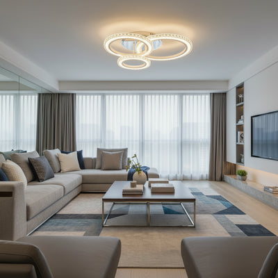 LED chandelier with remote control and crystal NOVA ROTONDA RGB 75W, 3 Circles, Cold/Warm/Neutral light, Dimmable, White