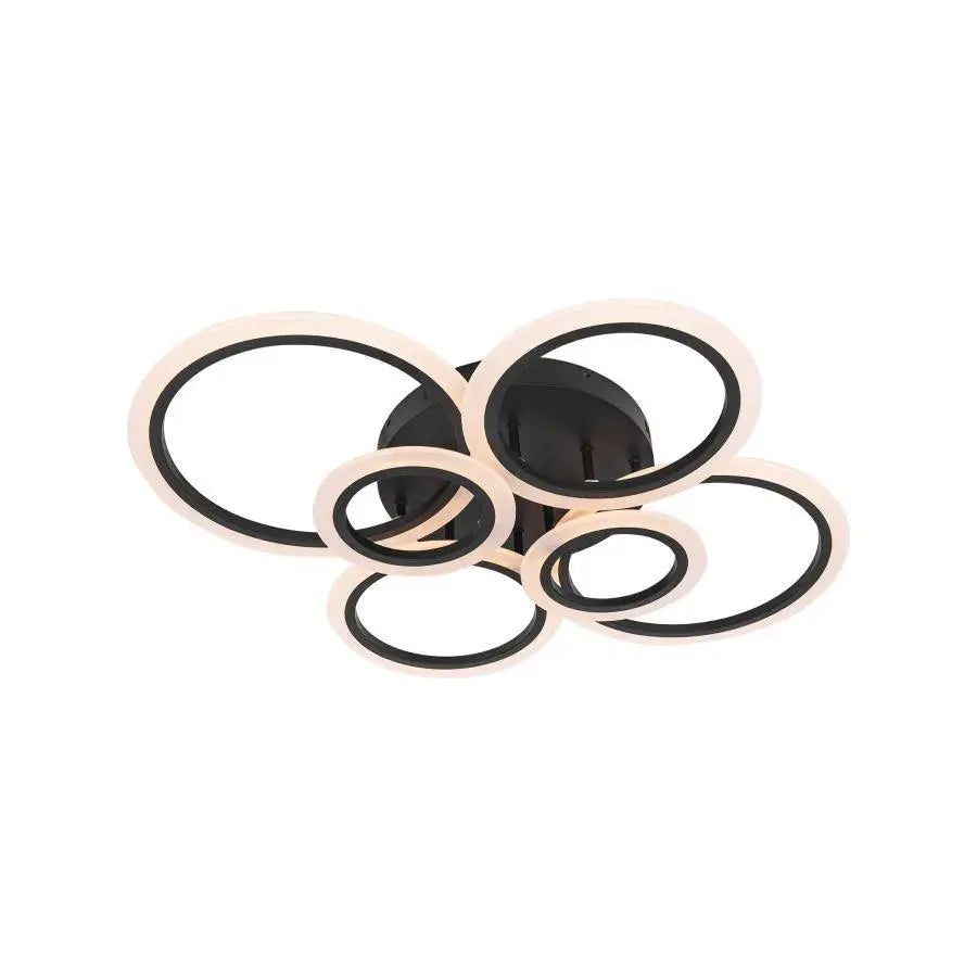 LED Chandelier with Remote Control, Betty, 6 Circles, 82W, Cold/Warm/Neutral Light, Dimmable, Black