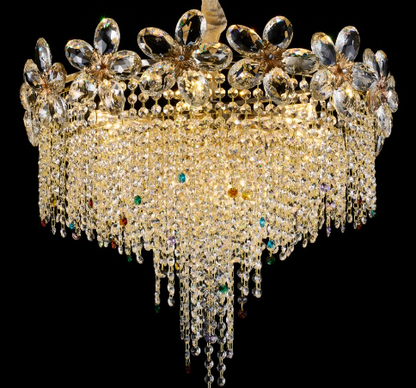 Crystal Chandelier Regalis 11x E14, Diameter 85cm, Shiny Gold, Adjustable Height, Metal and Crystal