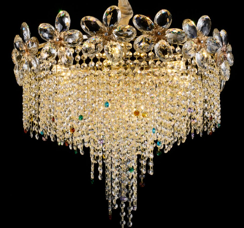 Crystal Chandelier Regalis 11x E14, Diameter 85cm, Shiny Gold, Adjustable Height, Metal and Crystal