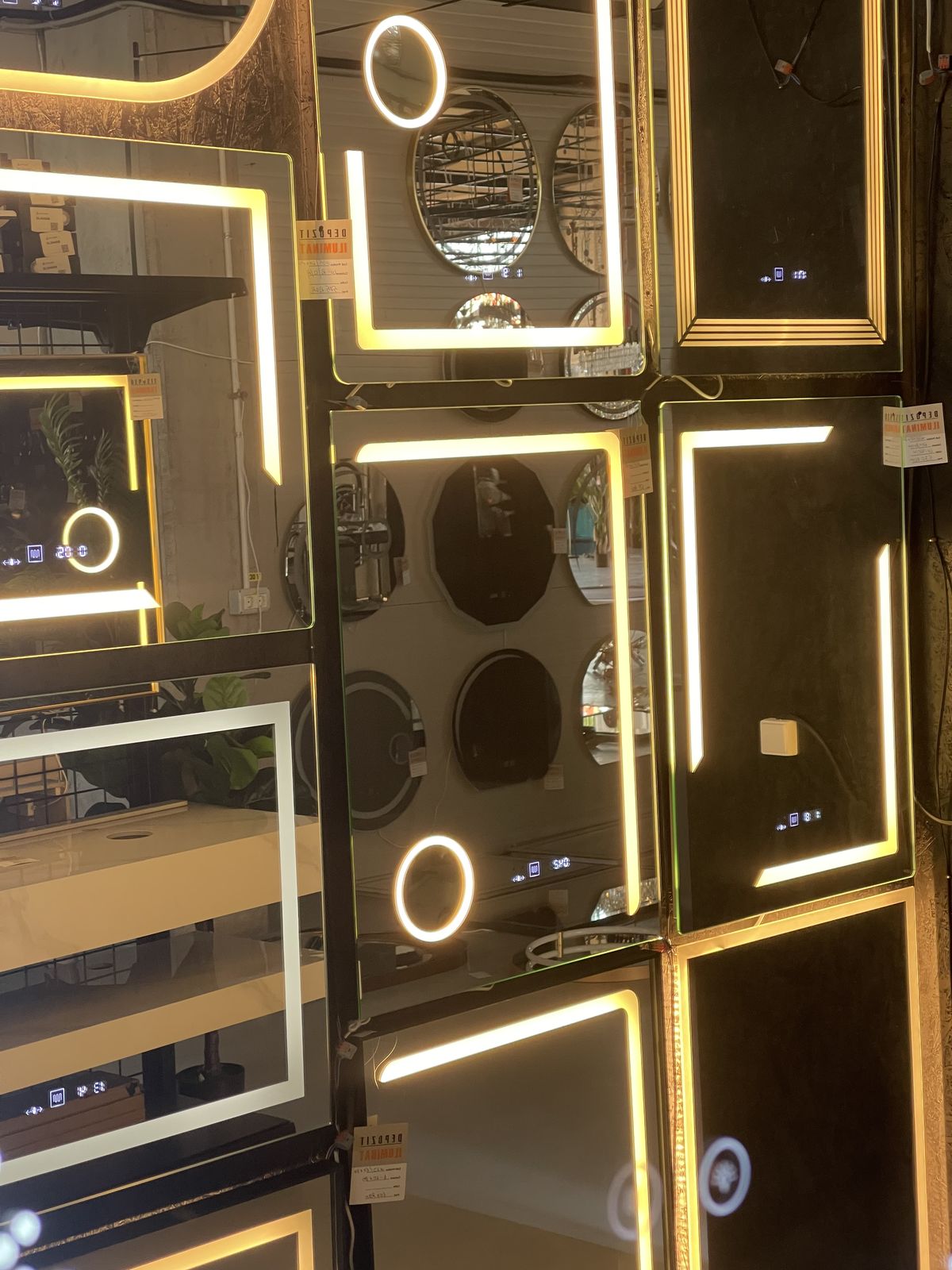 LED mirrors and bathroom fittings in the Alessandro Design showroom in Afumați