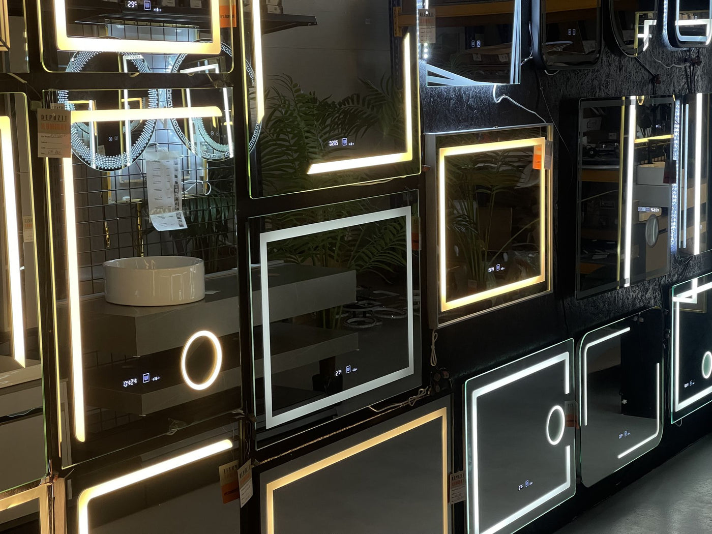LED mirrors and bathroom fittings in the Alessandro Design showroom in Afumați