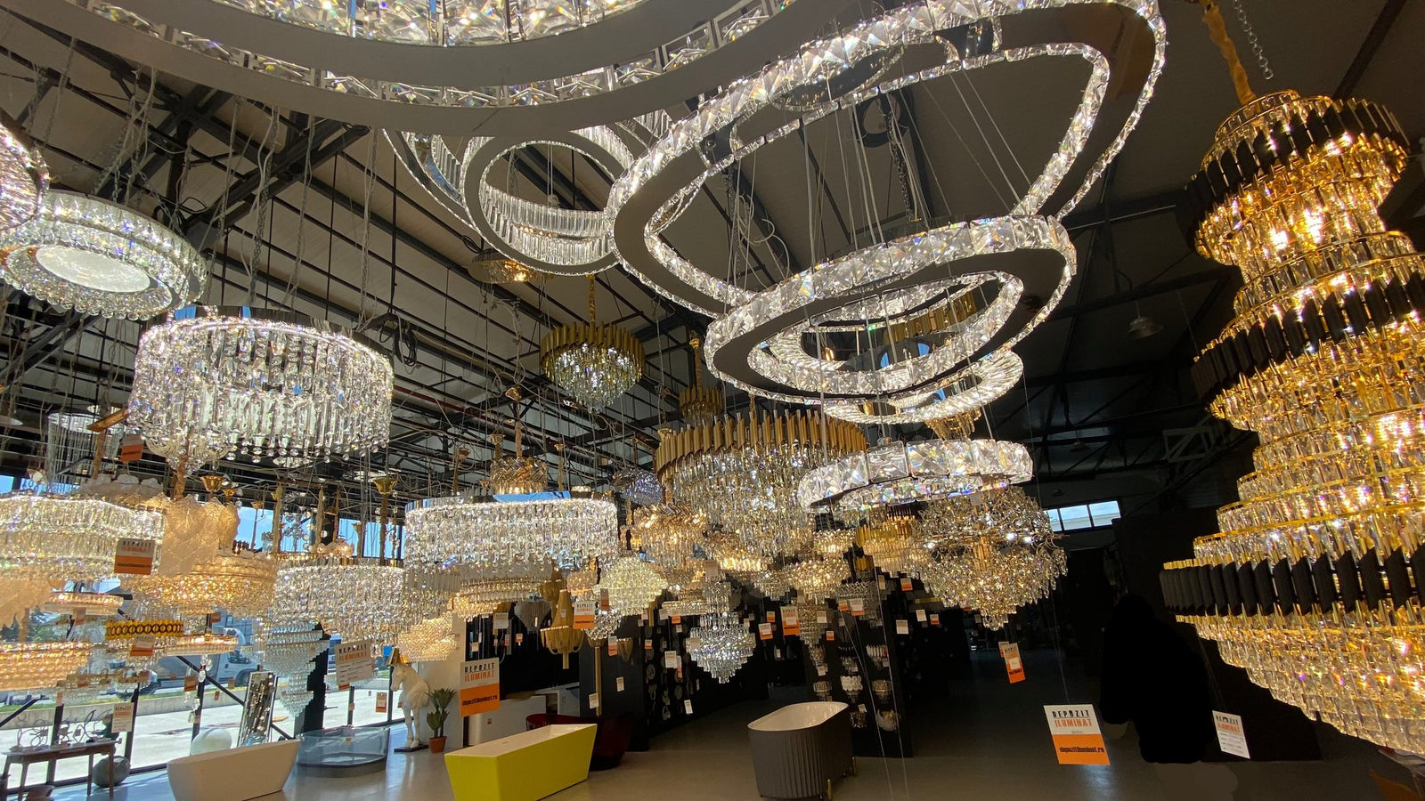 Crystal chandeliers in the Alessandro Design showroom